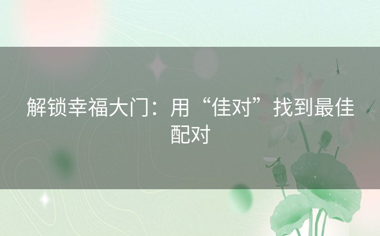 解锁幸福大门：用“佳对”找到最佳配对